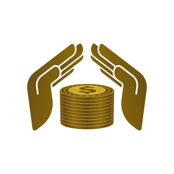 Bezpieczeństwo finansowe ikona, ręce i dolarów stosu — Wektor stockowy