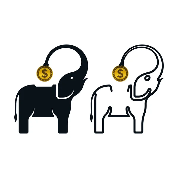 Słoń w kształcie ikon Skarbonka z znak dolara — Wektor stockowy