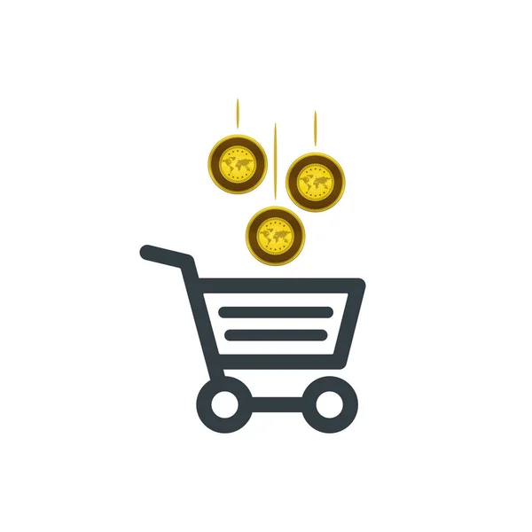 Shopping cart icon with golds — Stock Vector