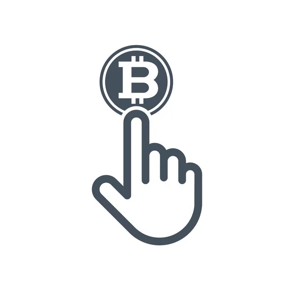 Bitcoin üzerinde tıklayarak işaret parmağı — Stok Vektör