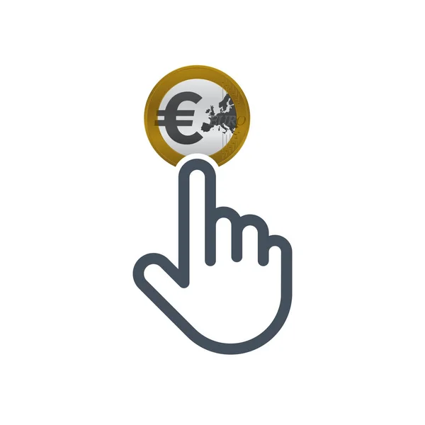 Forefinger clicking on euro coin — Stock Vector