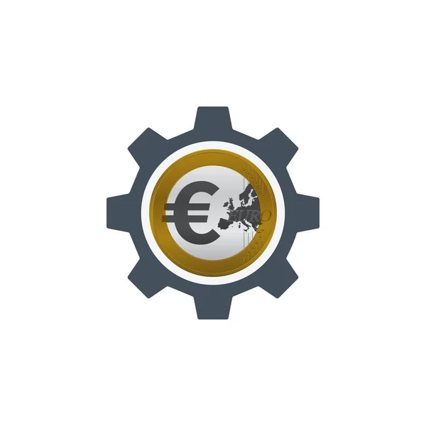 Icon of gear with euro coin — Stock Vector