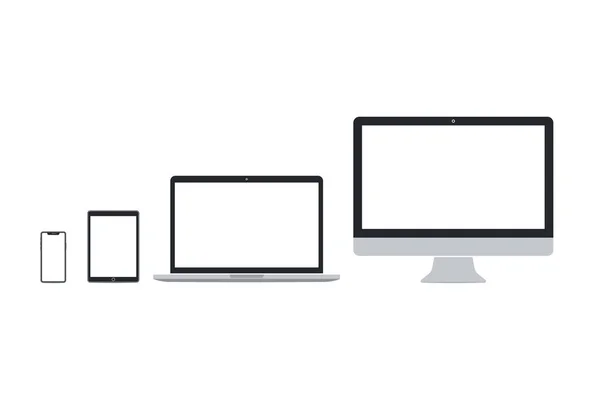 一套平板智能手机、平板电脑、笔记本电脑、台式机 — 图库矢量图片
