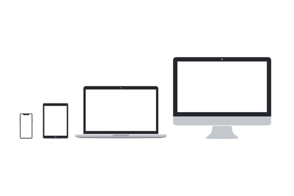 Set of flat smart phone, tablet pc, laptop, desktop pc