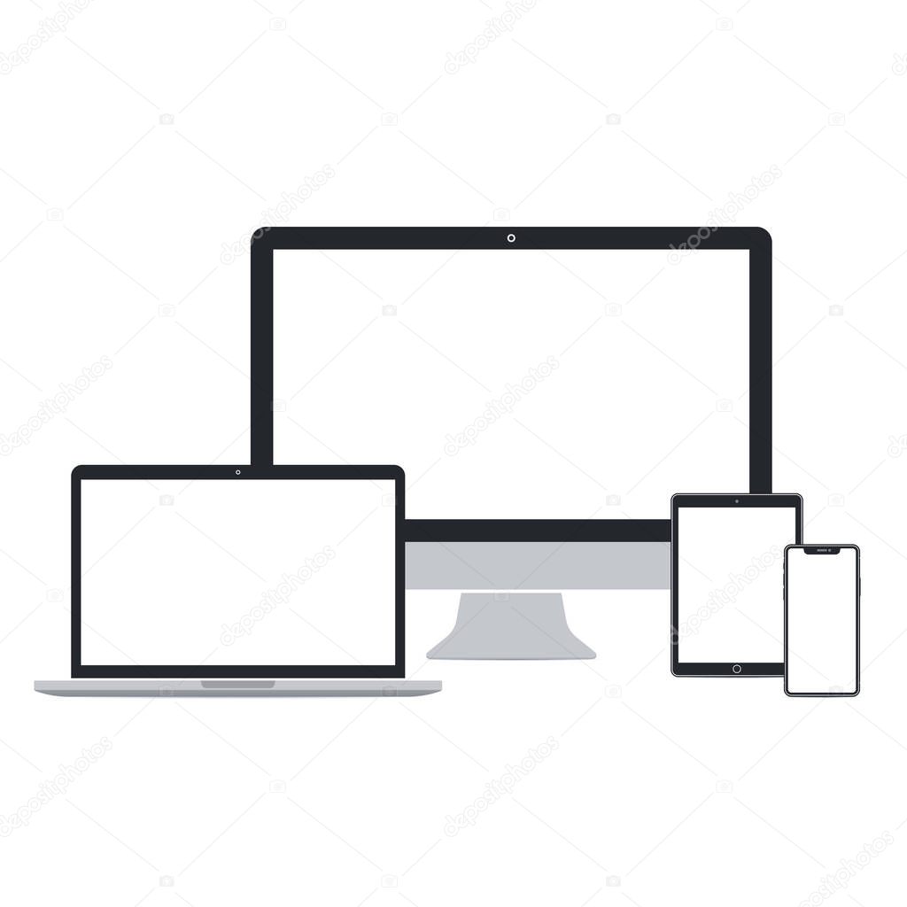 Flat desktop pc, laptop, tablet pc and smart phone set