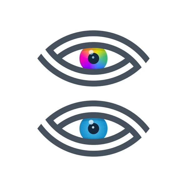 Iconos de ojos alineados en espiral con globo ocular colorido — Vector de stock