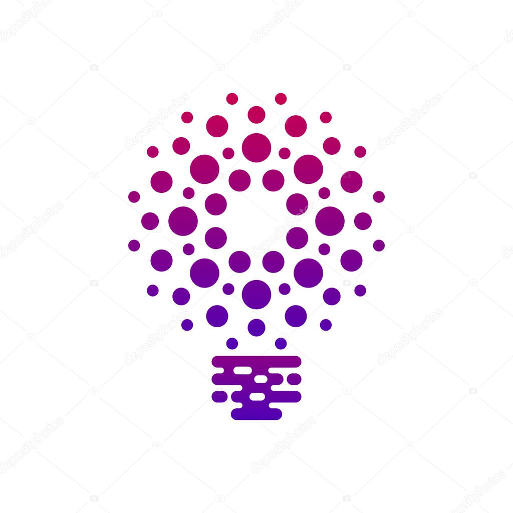 Bulb symbol with dots on white background. Digital communication business icon.