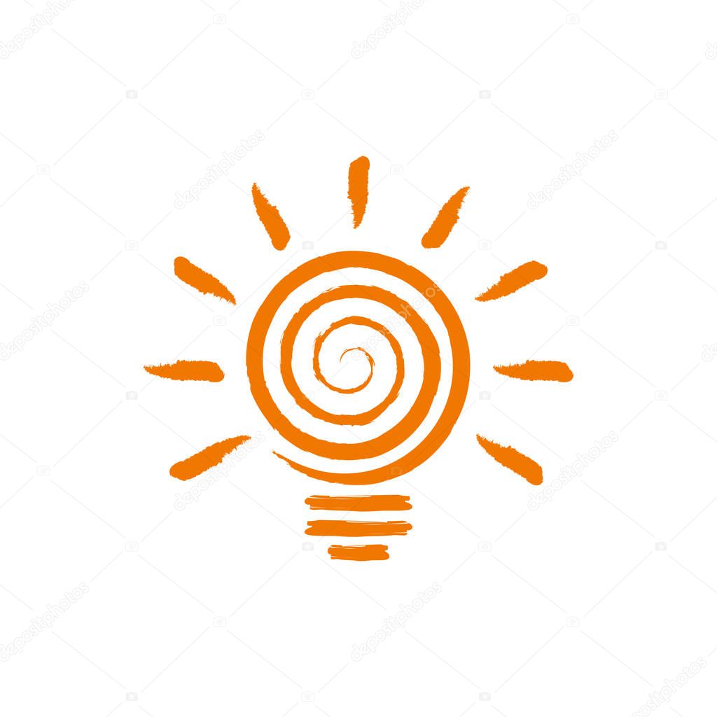 Bulb sketch with sun on white background. Bulb icon design.