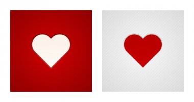 Kırmızı ve beyaz arka planlar üzerinde gravür kalp şekilleri