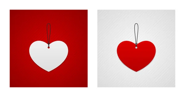 Etiquetas em forma de coração vermelho e branco —  Vetores de Stock