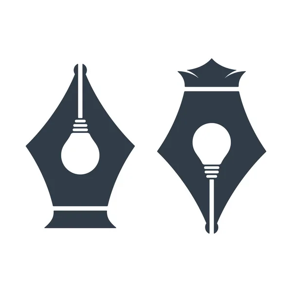 Federhalter-Symbole mit Glühbirnenschild — Stockvektor