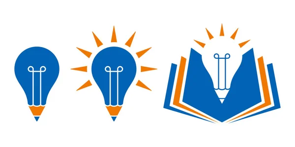 Ikony ve tvaru žárovky s tužkou a knihou — Stockový vektor