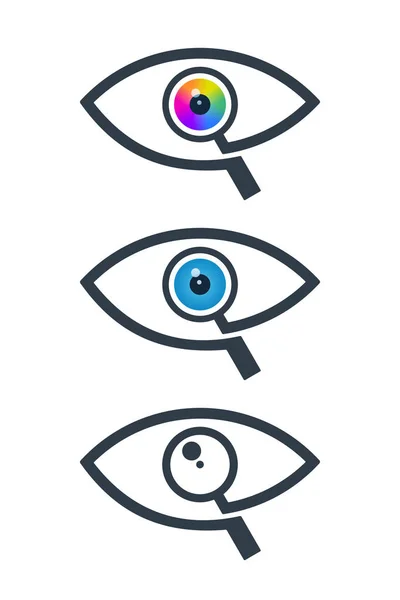 Eye icons with magnifying glass — Stock Vector