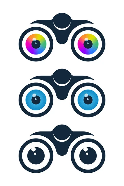 Íconos de prismáticos con ojos — Vector de stock