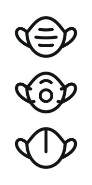 Tıbbi maske beyaz arkaplanda ana hatlar çiziyor. Asgari vektör simgeleri.