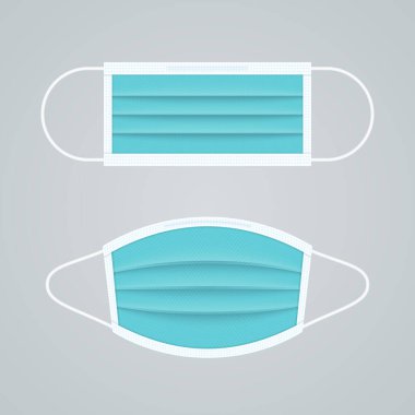 Beyaz arka planda tıbbi maske sembolleri. Maske gerçekçi vektör simgeleri.