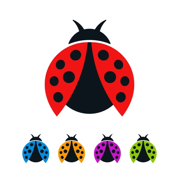 Colorful Ladybugs Open Wings White Background Abstract Bugs Flat Icon — Stock Vector
