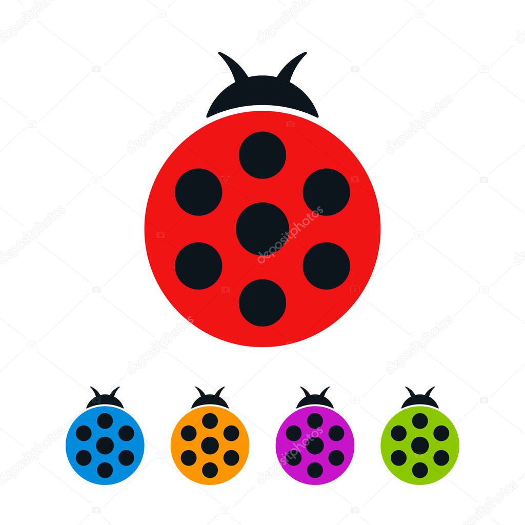 Colorful ladybugs with wings closed on white background. Round bugs vector flat icon set.