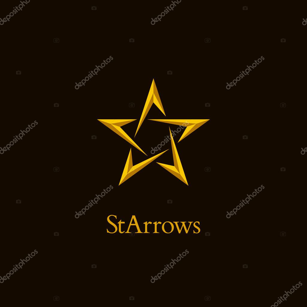 Gold colored star icon. Shiny luxury vector logo design.