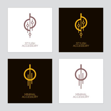 Gold and bronze jewelry or decorative accessories icons such as necklace, earring or lighting equipment. Luxury logo set. clipart