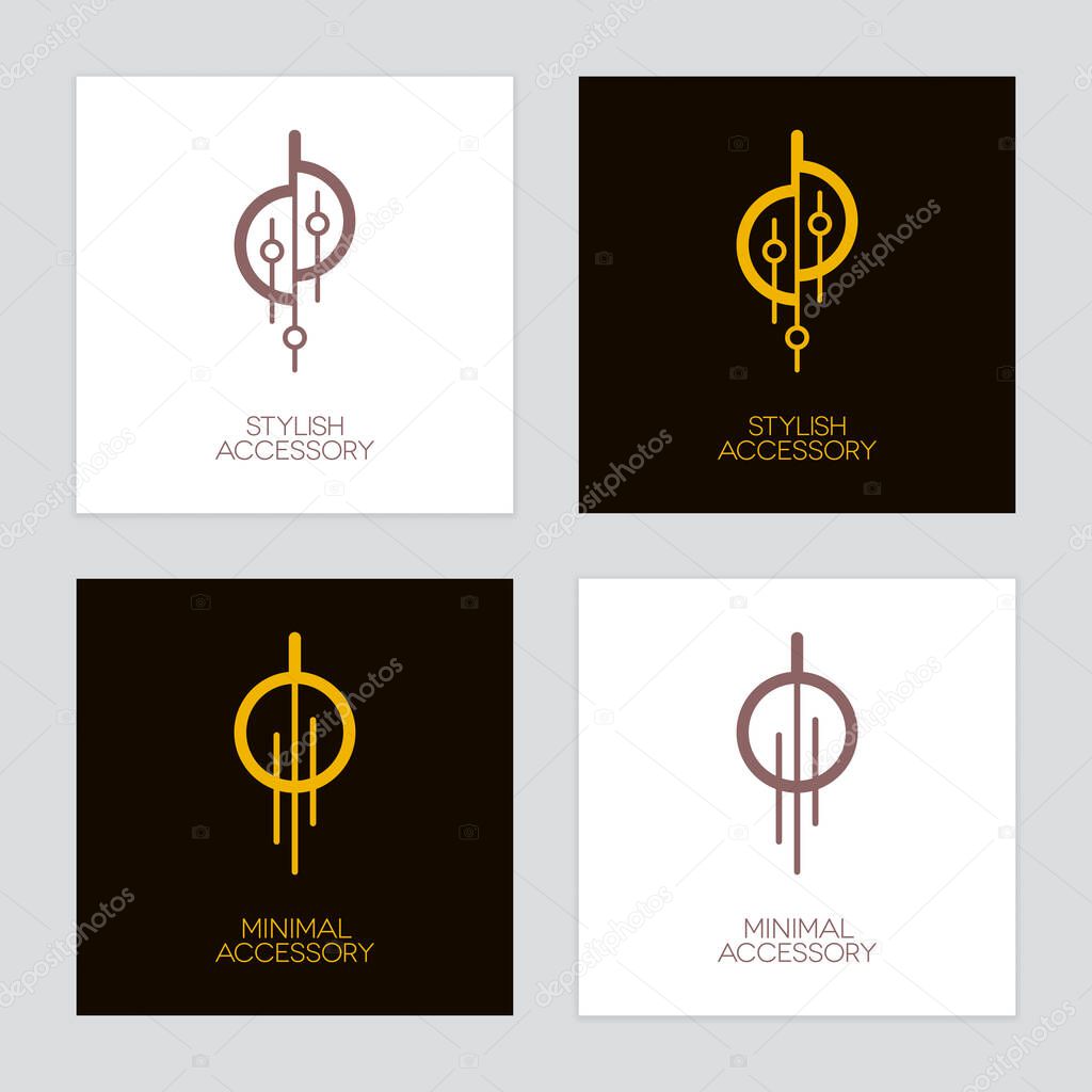 Gold and bronze jewelry or decorative accessories icons such as necklace, earring or lighting equipment. Luxury logo set.