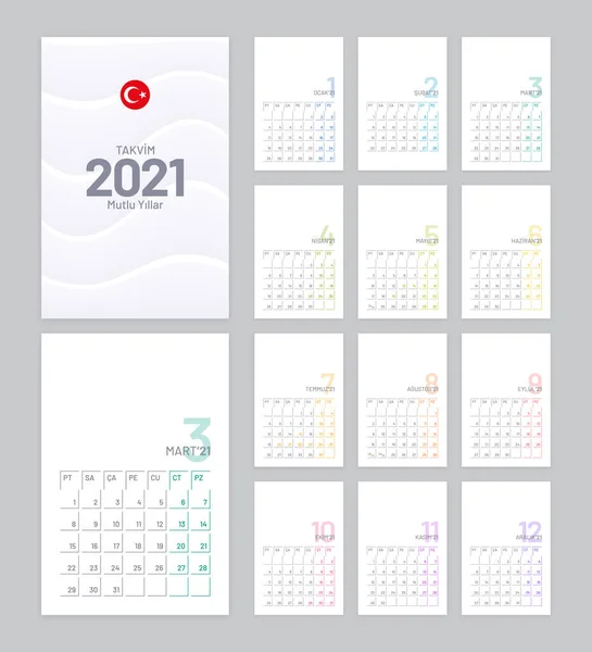 Kalender 2021 Vectorontwerp Met Pagina Witte Achtergrond Minimale Planner Sjabloon Vectorbeelden