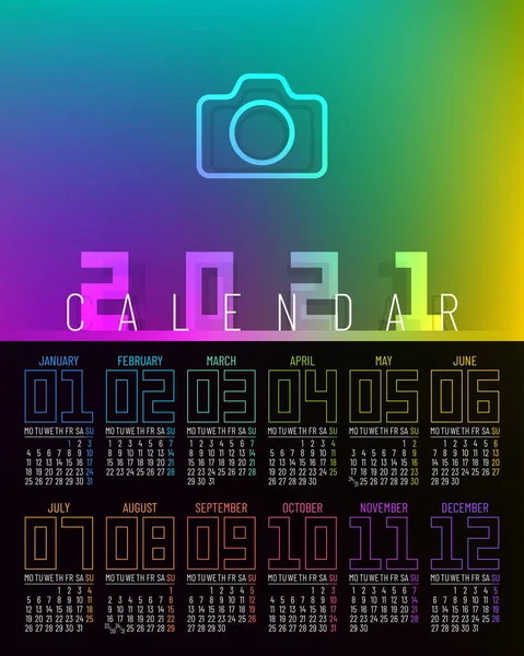 Póster Calendario 2021 Diseño Vectores Con Páginas Colores Del Arco Vector de stock