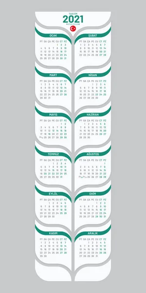 Calendario Poster Modello 2021 Turchia Albero Verticale Forma Calendario Disegno Illustrazione Stock