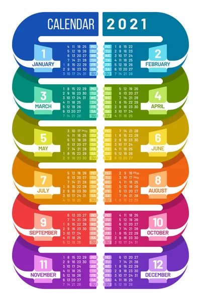 Bunte Plakatkalender Vorlage 2021 Form Einer Infografik Vertikales Kalendervektordesign Woche Vektorgrafiken