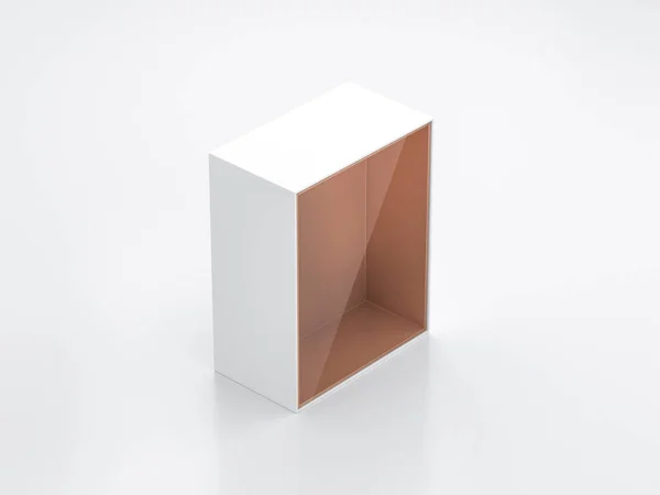 Caja Blanca Maqueta Con Ventana Transparente Cartón Lámina Dorada Interior —  Fotos de Stock
