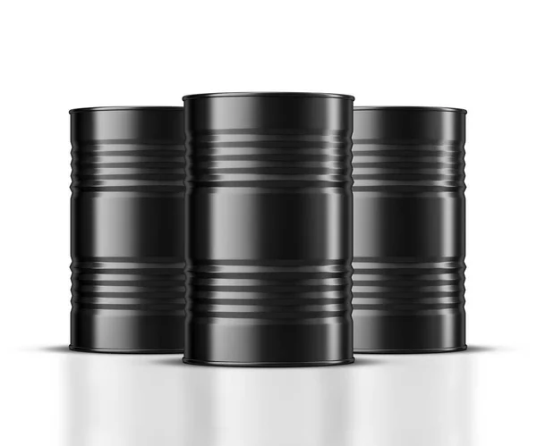 Three Black Oil Barrels Mockup White — Stock Photo, Image