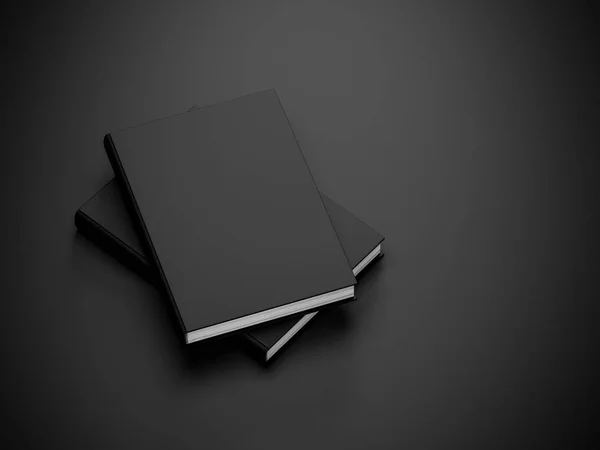 Two Black Blank Books Mockup Dark Background — Stock Photo, Image