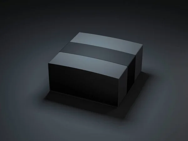 Квадратна Чорна Коробка Обкладинкою Макет Темній Студії — стокове фото