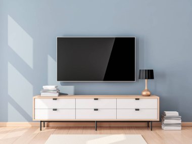 Akıllı TV mockup, oturma odasında modern LED TV 