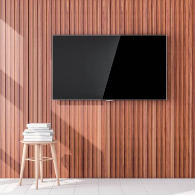 Akıllı TV mockup, modern LED TV odada duvara asılı 