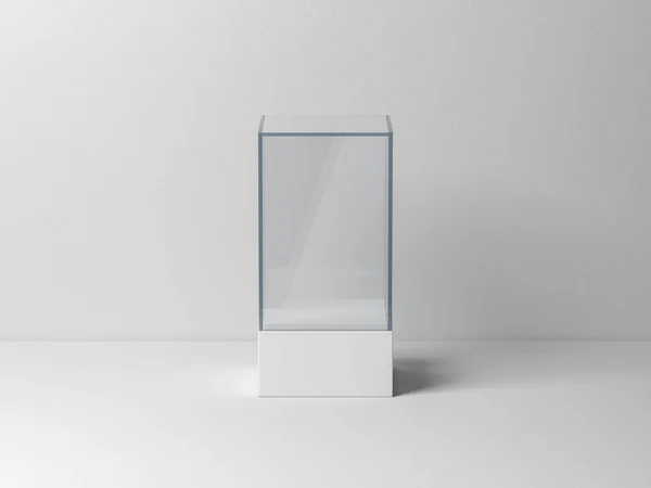 Вертикальная Стеклянная Коробка Белом Фоне Рендеринг — стоковое фото