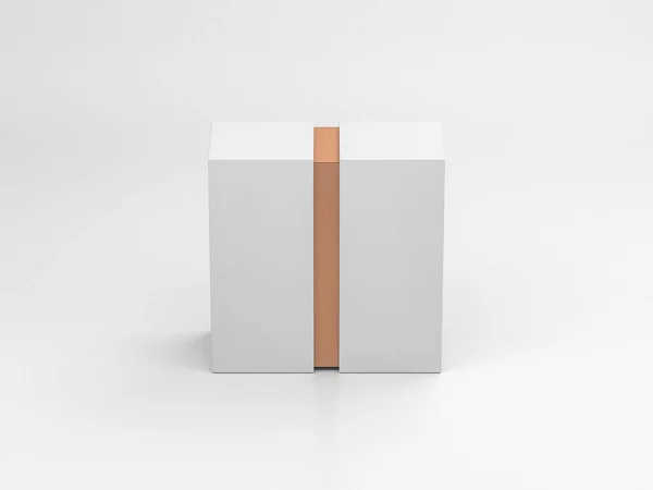 Белая Квадратная Коробка Холодной Линией Белом Фоне Рендеринг — стоковое фото