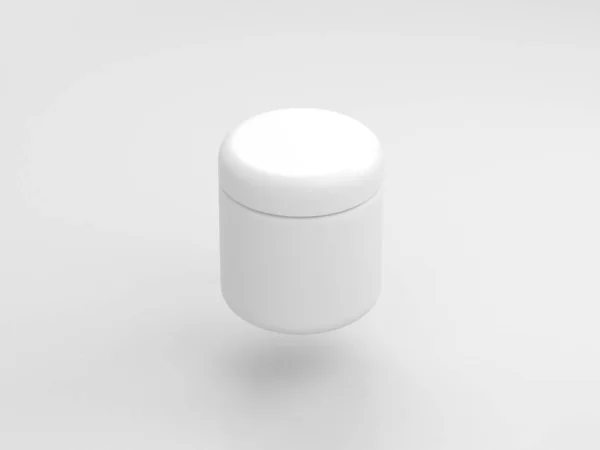 Cosmetic Blank Jar Flying White Background Rendering — Stock Photo, Image