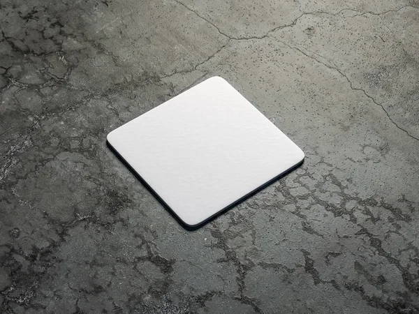 White Cardboard Square Beer Coaster Mockup Concrete Floor Rendering — Stock Photo, Image