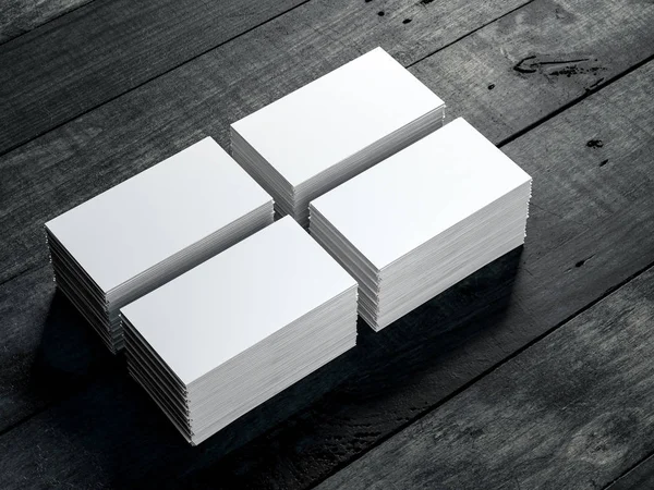 Quatro pilhas de cartões de visita pretos no cubo, renderização 3d — Fotografia de Stock