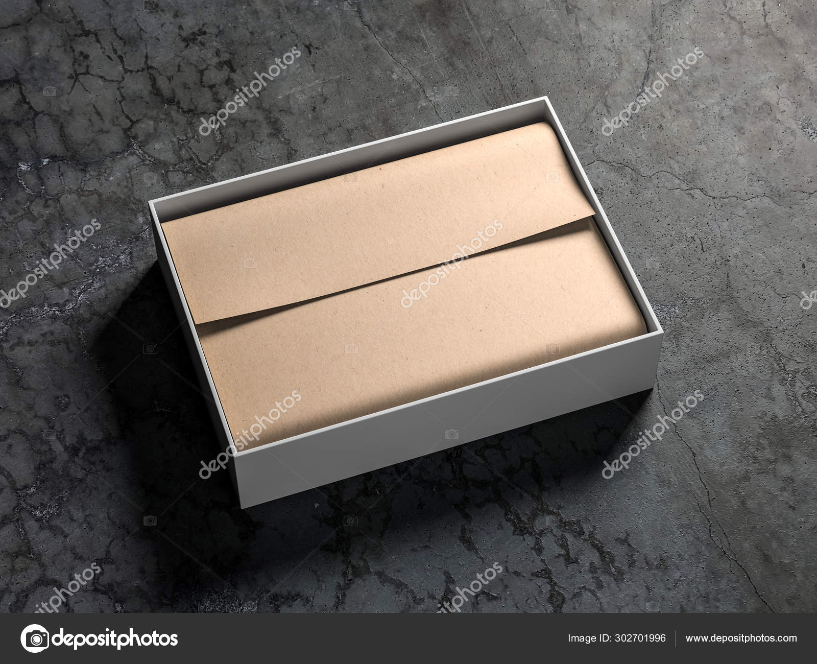 Download Open White Gift Box Packaging Mockup Kraft Wrapping Paper Concrete Stock Photo Image By C Customdesigner 302701996