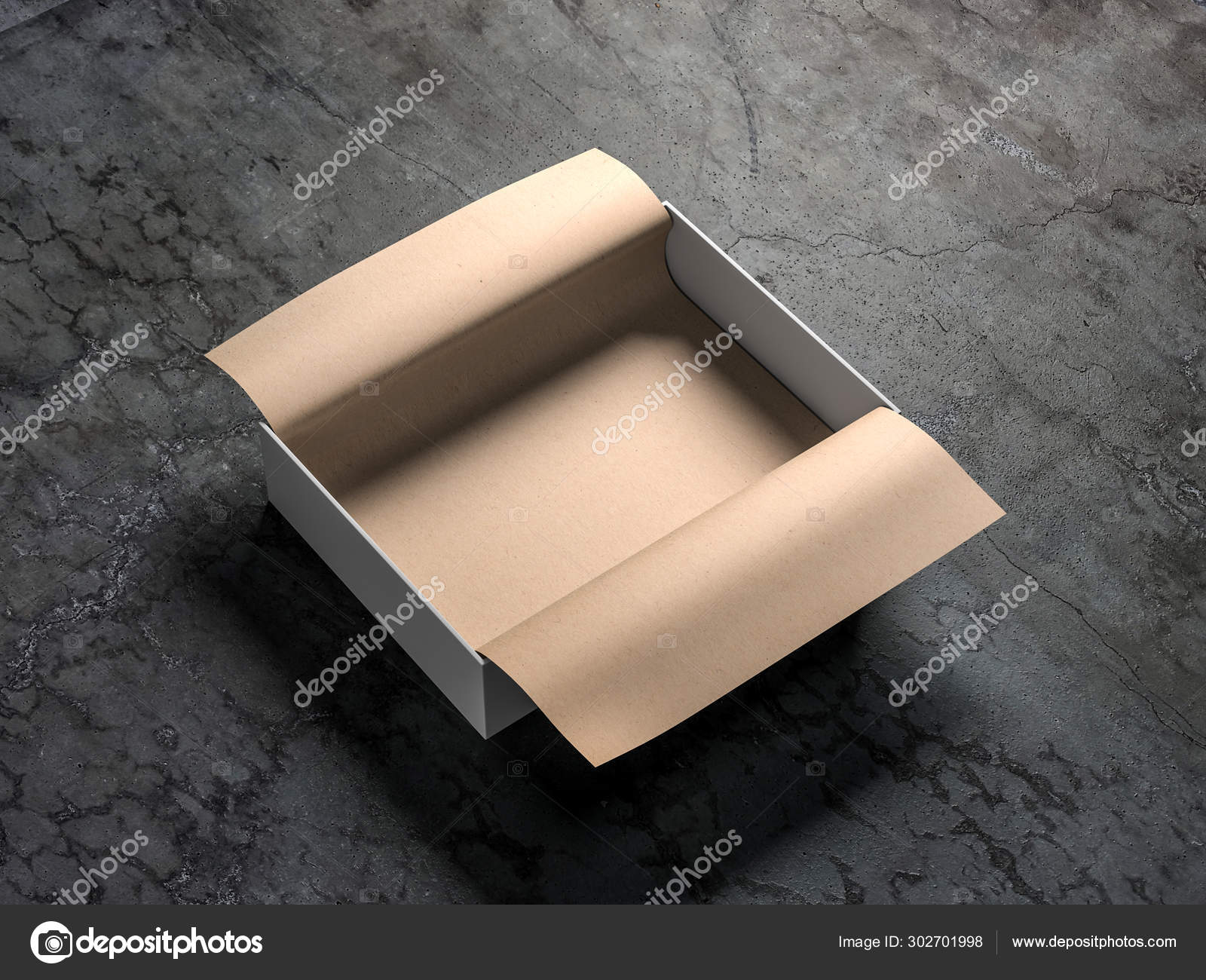 Download White Opened Gift Box Packaging Mockup Kraft Wrapping Paper Concrete Stock Photo Image By C Customdesigner 302701998