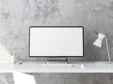 duvarda boş ekran ile modern çalışma alanı