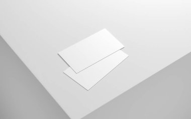 Gri küp, 3d render üzerinde iki beyaz Kartvizit Mockup