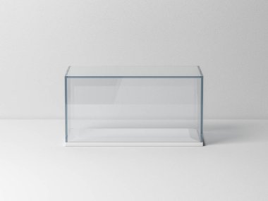 Sergi için boş cam kutu paketi mockup, 3d render