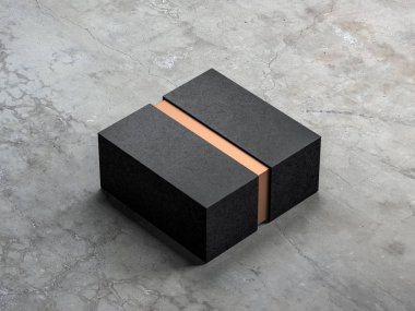 Altın iç parçası ile Black Box Mockup, 3d render