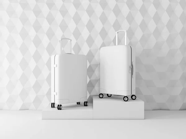 White Suitcases Light Background Rendering — Stock Photo, Image