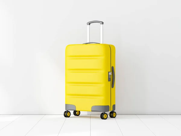 Yellow Travel Cabin Suitcase White Room Rendering — Stock Photo, Image