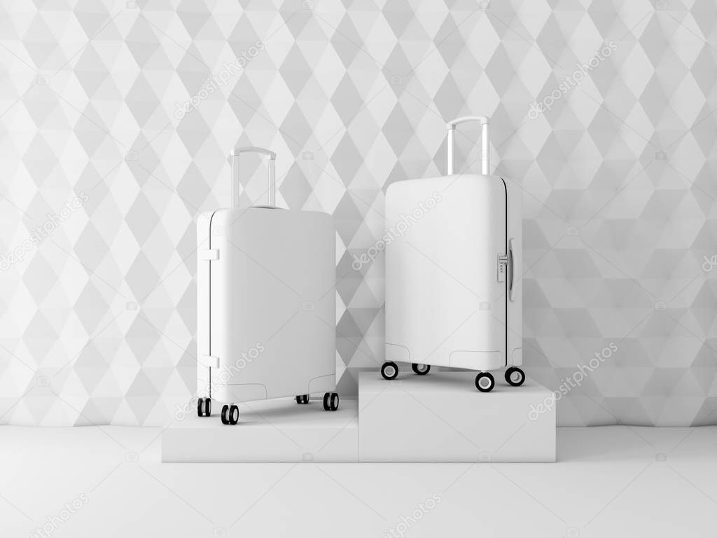 White suitcases on light background, 3d rendering