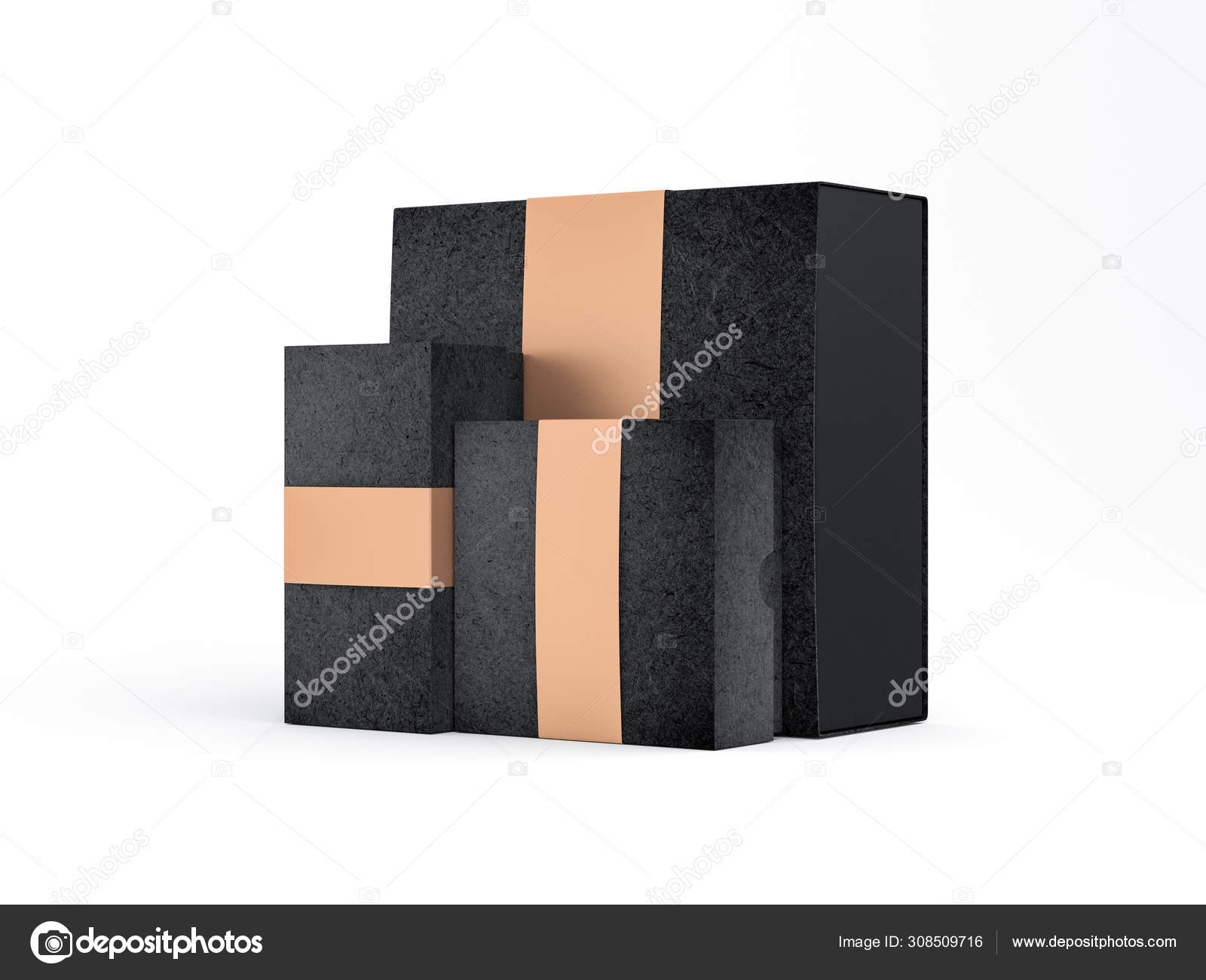 Download Black Boxes Mockup Branding Golden Ribbon Label Rendering Stock Photo C Customdesigner 308509716 PSD Mockup Templates